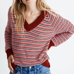 NWT! Madewell Arden V-Neck Crop Pullover Sweater in Stripe. Sz XS